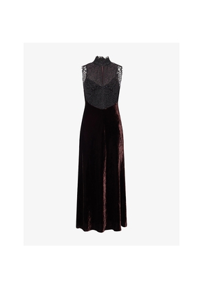Womens Me And Em High-Neck Lace and Velvet Maxi Dress