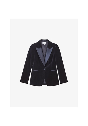 Womens Reiss Verda Peak-Lapel Single-Breasted Velvet Blazer