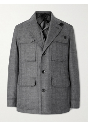 Brioni - Leather-Trimmed Wool Jacket - Men - Gray - IT 46
