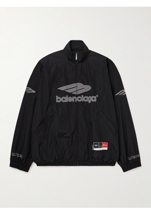 Balenciaga - Appliquéd Logo-Embroidered Cotton-Blend Shell Track Jacket - Men - Black - M