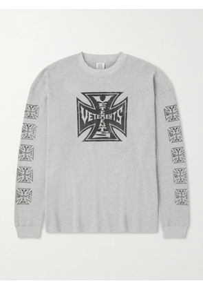 VETEMENTS - Printed Waffle-Knit Cotton Sweater - Men - Gray - XS