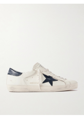Golden Goose - Super-Star Distressed Glossed-Trimmed Leather Sneakers - Men - White - EU 39