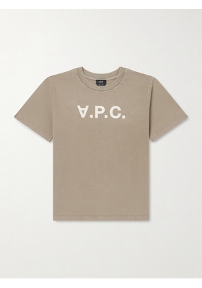 A.P.C. - Standard Grand VPC Logo-Flocked Organic Cotton-Jersey T-Shirt - Men - Neutrals - XS