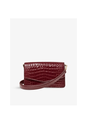 Womens Aspinal Of London Eliza Crocodile-Embossed Patent Leather Clutch Bag