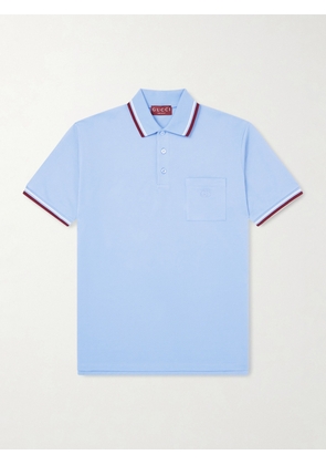 Gucci - Logo-Embroidered Stretch-Cotton Piqué Polo Shirt - Men - Blue - S