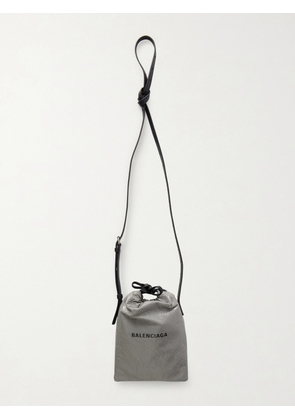 Balenciaga - Shopper Logo-Debossed Crinkled-Leather Phone Pouch - Men - Gray