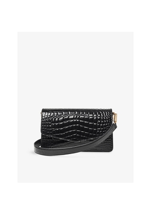 Womens Aspinal Of London Eliza Crocodile-Embossed Patent Leather Clutch Bag