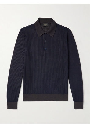 Brioni - Waffle-Knit Wool and Silk-Blend Polo Shirt - Men - Black - IT 46