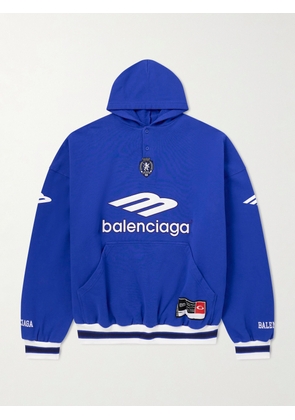 Balenciaga - Logo-Embroidered Cotton-Jersey Hoodie - Men - Blue - M