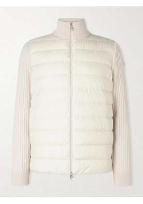 Moncler - Shell-Trimmed Ribbed Wool Down Zip-Up Cardigan - Men - Neutrals - S