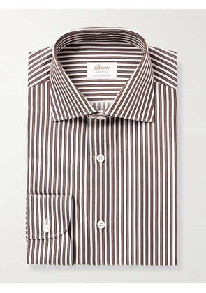 Brioni - William Cutaway-Collar Striped Cotton-Poplin Shirt - Men - Brown - 39
