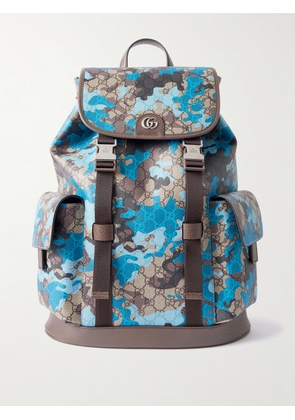 Gucci - Camouflage-Print Monogrammed Webbing-Trimmed Coated-Canvas Backpack - Men - Blue