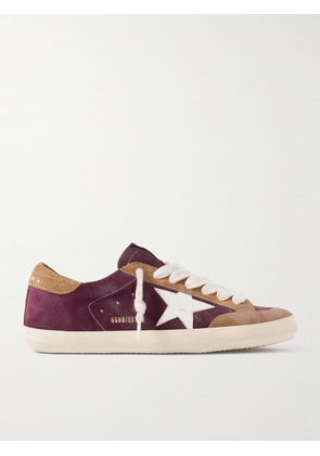 Golden Goose - Super-Star Distressed Leather-Trimmed Suede Sneakers - Men - Burgundy - EU 39