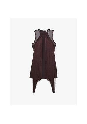 Womens Reiss Farrow Fringed-Hem Stretch-Woven Mini Dress