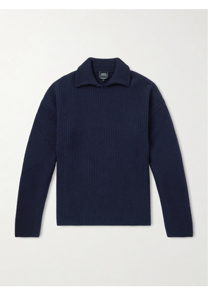 A.P.C. - Oversized Ribbed Wool and Cashmere-Blend Polo Sweater - Men - Blue - XS