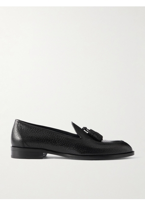Brioni - Appia Wintery Tasseled Textured-Leather Loafers - Men - Black - UK 7