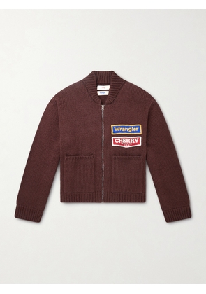 Cherry Los Angeles - Wrangler Logo-Appliqued Embroidered Cotton Zip-Up Jacket - Men - Brown - XS
