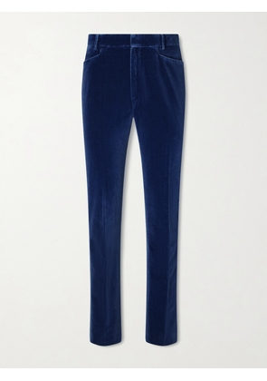 TOM FORD - Tapered Cotton-Velvet Tuxedo Trousers - Men - Blue - IT 46