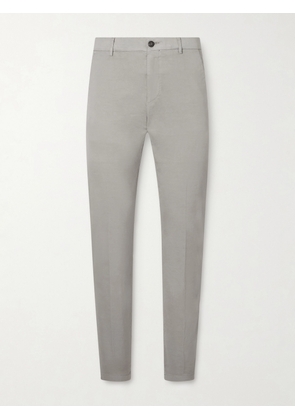 Eleventy - Straight-Leg Pleated Stretch Cotton and Silk-Blend Trousers - Men - Gray - UK/US 28
