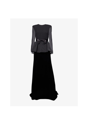 Womens Valentino Garavani Sable Bow-Embroidered Woven and Velvet Gown