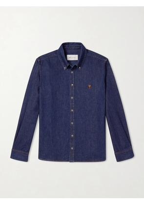 AMI PARIS - Button-Down Collar Logo-Embroidered Denim Shirt - Men - Blue - XS