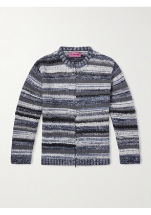 The Elder Statesman - Boucle Striped Cashmere-Blend Zip-Up Cardigan - Men - Gray - S