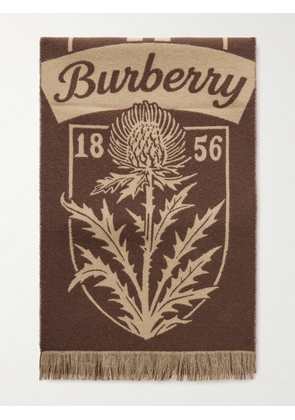 Burberry - Logo-Jacquard Fringed Wool Scarf - Men - Brown