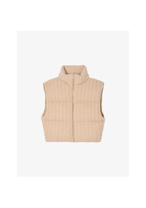 Womens Sandro Short Sleeveless Cable-Knit Wool Puffer Jacket