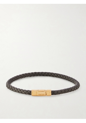 TOM FORD - Woven Leather and Gold-Tone Bracelet - Men - Green - XL