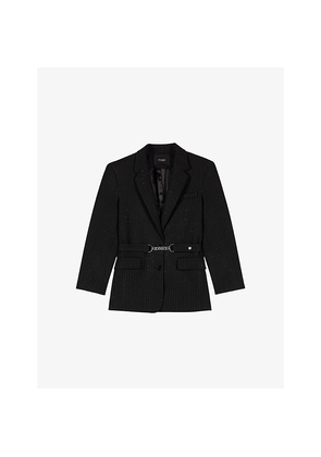 Womens Maje Pinstriped Diamante-Embellished Woven Blazer