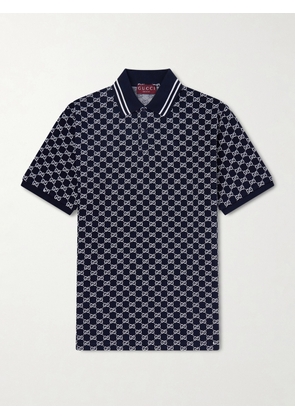 Gucci - Logo-Jacquard Cotton-Piqué Polo Shirt - Men - Blue - M