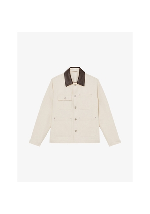 Mens Reiss Clapper Leather-Collar Denim Jacket