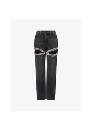 Womens Good American Good Icon Straight-Leg Stretch-Denim Jeans