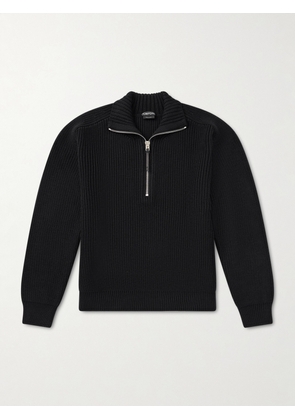 TOM FORD - Ribbed Merino Wool Half-Zip Sweater - Men - Black - IT 44