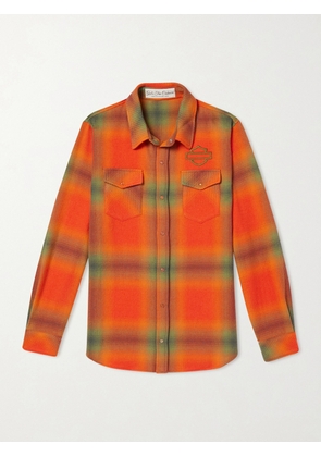 God's True Cashmere - Harley-Davidson Olive Logo-Embroidered Checked Cashmere-Flannel Shirt - Men - Orange - S