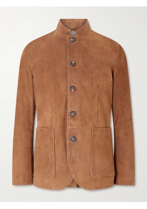 Eleventy - Slim-Fit Mandarin Collar Suede Jacket - Men - Brown - IT 48