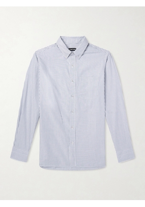 TOM FORD - Button-Down Collar Striped Cotton and Lyocell-Blend Oxford Shirt - Men - Blue - EU 39