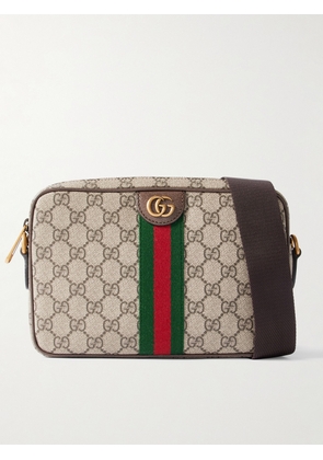 Gucci - Ophidia Small Leather-Trimmed Monogrammed Coated-Canvas Messenger Bag - Men - Neutrals