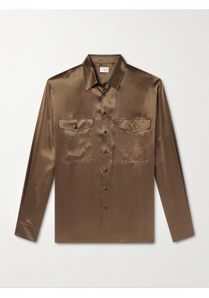 SAINT LAURENT - Silk-Satin Shirt - Men - Brown - EU 38