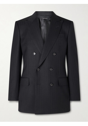 TOM FORD - Double-Breasted Pinstriped Wool Suit Jacket - Men - Black - IT 48