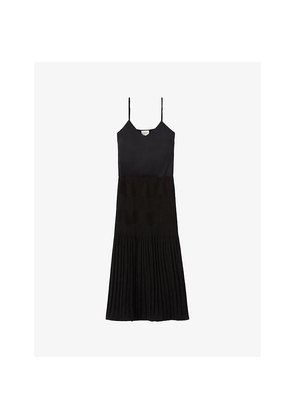 Womens Claudie Pierlot Pleated V-Neck Woven Midi Dress