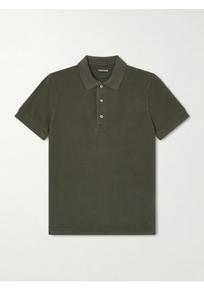 TOM FORD - Slim-Fit Lyocell and Cotton-Blend Piqué Polo Shirt - Men - Green - IT 44