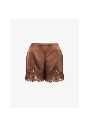 Womens Reformation Fern Lace-Trim Satin Shorts