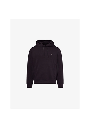 Mens Emporio Armani Eagle-Embroidery Relaxed-Fit Stretch-Cotton Blend Hoodie