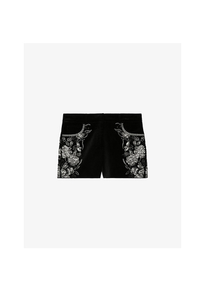 Womens The Kooples Beaded High-Rise Cotton Shorts