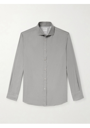 Brunello Cucinelli - Cutaway-Collar Cotton Shirt - Men - Gray - S