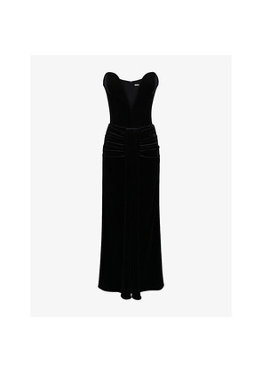 Womens House of CB Vienne Plunge-Neck Stretch-Velvet Maxi Dress
