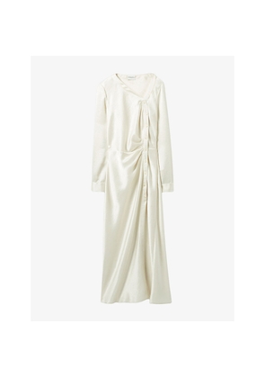 Womens Claudie Pierlot Asymmetric-Neck Long-Sleeve Satin Midi Dress