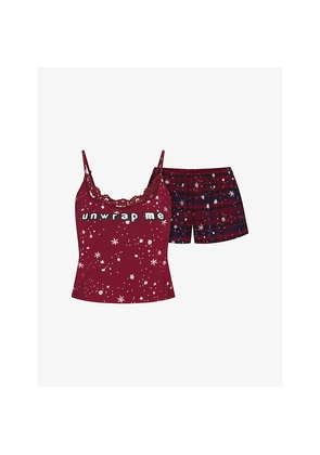 Womens Cactus Plant Flea Market x Skims Lace Tank and Flannel Short Sleep Set