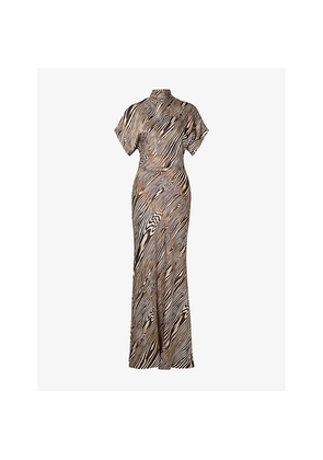 Womens Malina Alivia Short-Sleeve Satin Maxi Dress